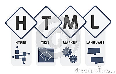 HTML - hyper text markup language acronym business concept background. Vector Illustration